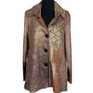 NEUTRAL ABSTRACT ULTRA SUEDE LIKE 3 BUTTON JACKET